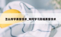 怎么样学黑客技术_如何学习高端黑客技术