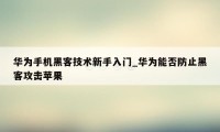 华为手机黑客技术新手入门_华为能否防止黑客攻击苹果