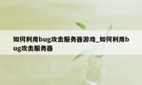 如何利用bug攻击服务器游戏_如何利用bug攻击服务器