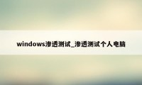 windows渗透测试_渗透测试个人电脑