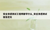 安全渗透测试工程师都学什么_安全渗透测试报告范文