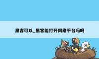 黑客可以_黑客能打开网络平台吗吗